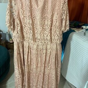 ASOS Lace Long Sleeve Dress in Light Pink